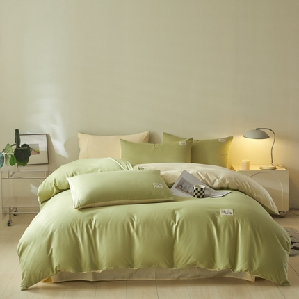 莱通家纺 2025新款纯色双拼四件套 抹茶绿+奶昔白