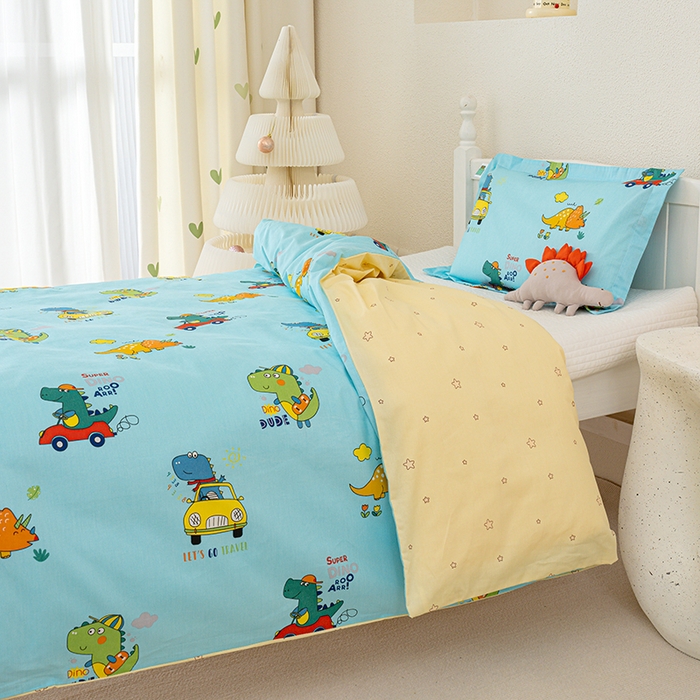 91家纺网 家纺一手货源 找家纺 良佐生活 2025新款高支高密全棉儿童被套 七彩恐龙