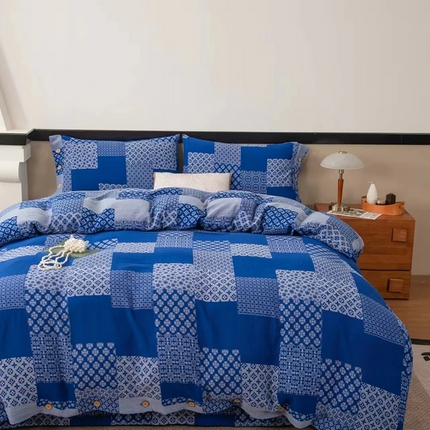 双层纱家居 2025新款浅色系列双层纱四件套 百福蓝