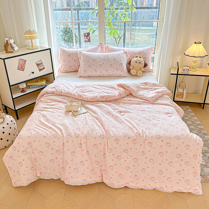 91家纺网 家纺一手货源 找家纺 （总）创优  2025新款有氧双层纱小清新印花小花边夏被夏凉被可机洗空调被子被芯