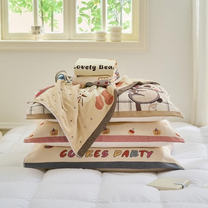 2025新款可爱卡通全棉八层纱布加厚枕巾 组合图