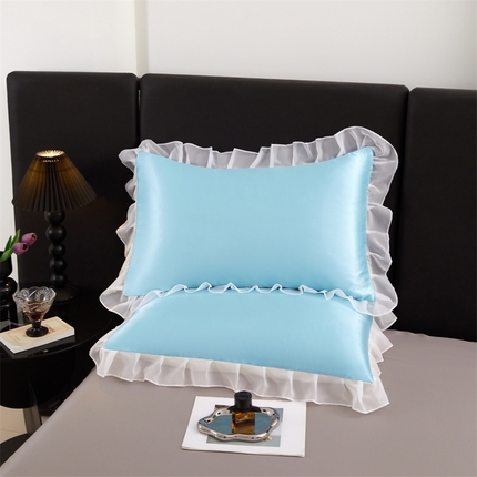 91家纺网 家纺一手货源 找家纺 （总）圣比熊 2025新款公主风夏季冰丝枕套单人一对装可水洗花边枕头套宿舍48x74cm枕芯套枕头套