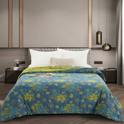 91家纺网 家纺一手货源 找家纺 双层纱家居 2025新款双层纱大豆被夏被春秋被冬被被子被芯百合蓝