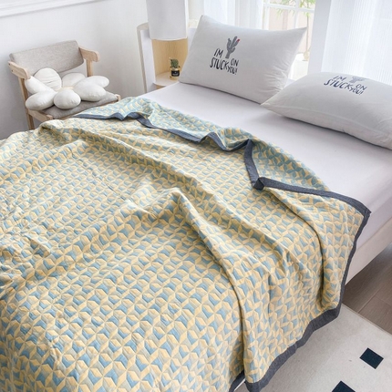  2025新款a类全棉三层纱多功能毛巾被盖毯床单夏被空调被 风车黄