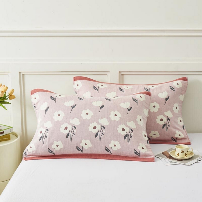 91家纺网 家纺一手货源 找家纺 2025新款纯棉加厚精梳棉纱布枕巾 夏至-粉 52*78cm/对