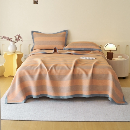 91家纺网 家纺一手货源 找家纺 棠薇家纺2025新款简约风多功能纱布盖毯纱布毯子毛巾被床盖沙发巾单毯枕巾枕套三件套 极简生活橙