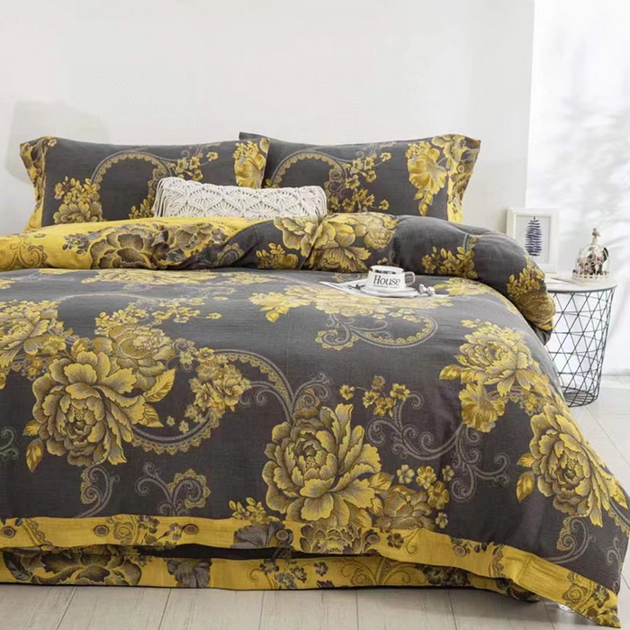 91家纺网 家纺一手货源 找家纺 双层纱家居 2025新款深色系列双层纱四件套 黑金