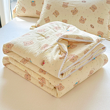 创优  2025新款有氧双层纱小清新印花小花边夏被夏凉被可机洗空调被子被芯 黄油小熊
