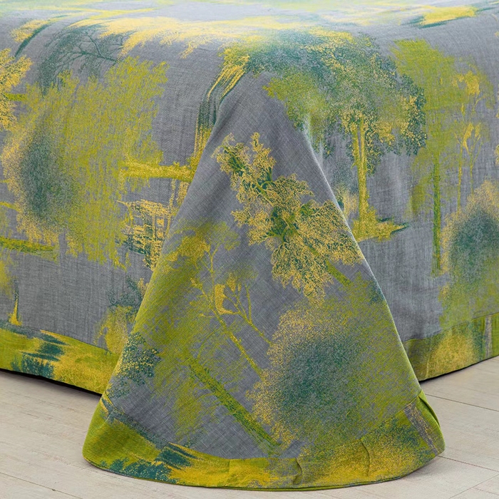 91家纺网 家纺一手货源 找家纺 双层纱家居 2025新款浅色系列双层纱四件套 漫步森林-灰