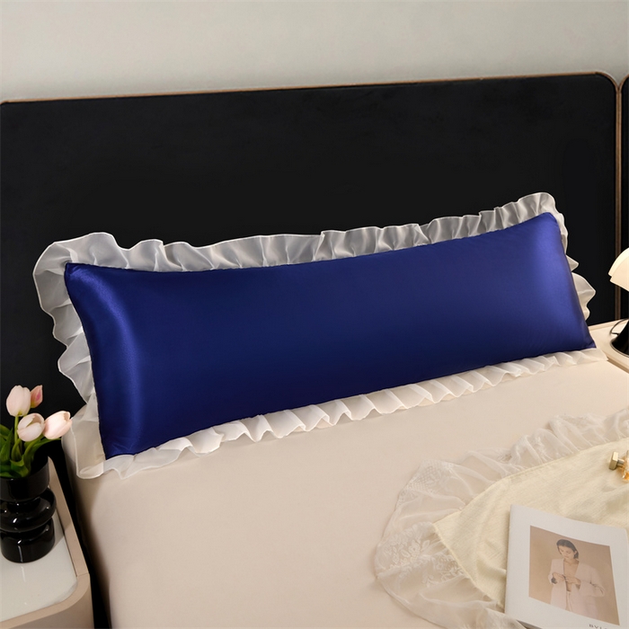 91家纺网 家纺一手货源 找家纺 梦舒羽 2025新款公主风夏季冰丝枕套双人情侣枕头套加长枕芯套1.5m内胆套 花边款-深海蓝