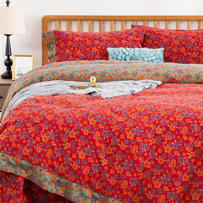 91家纺网 家纺一手货源 找家纺 双层纱家居 2025新款深色系列双层纱四件套 花间物语红