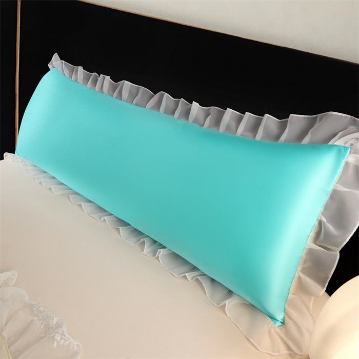 91家纺网 家纺一手货源 找家纺 梦舒羽 2025新款公主风夏季冰丝枕套双人情侣枕头套加长枕芯套1.5m内胆套 花边款-水蓝色