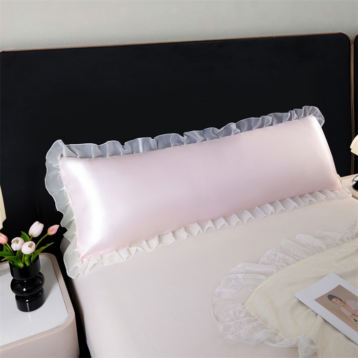 91家纺网 家纺一手货源 找家纺 梦舒羽 2025新款公主风夏季冰丝枕套双人情侣枕头套加长枕芯套1.5m内胆套 花边款-淡雅玉