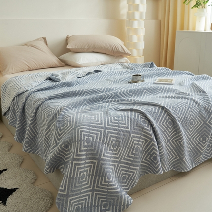 91家纺网 家纺一手货源 找家纺  2025新款全棉毛巾被全棉纱布盖毯（已做缩水处理） 网格-深蓝