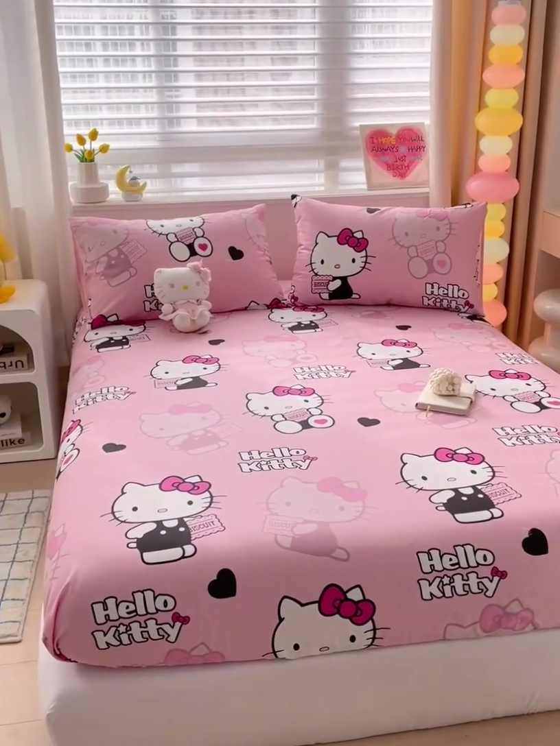 91家纺网 家纺一手货源 找家纺 名兮家居 2025新款正版授权经典奥特曼-三丽鸥全棉印花床笠 爱心kt