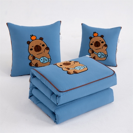 宝马家纺（原梦童画）2025新款卡皮巴拉四季款磨毛毛巾绣抱枕被 深空蓝