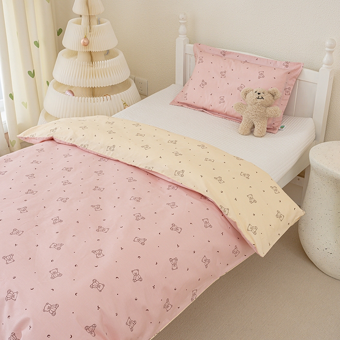 91家纺网 家纺一手货源 找家纺 良佐生活 2025新款高支高密全棉儿童被套 爱尼熊-粉