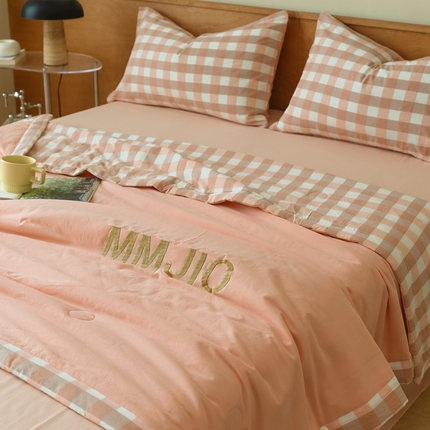 91家纺网 家纺一手货源 找家纺 寐眠2025新款全棉水洗棉刺绣夏被【夏被四件套】 西柚冰茶