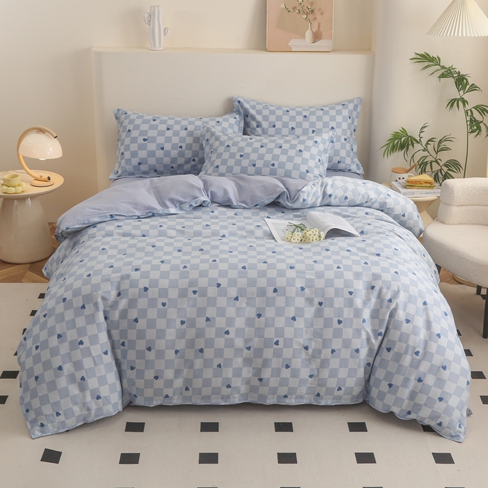 91家纺网 家纺一手货源 找家纺 圣锦家纺 2025新款全棉单被套满心欢喜-蓝