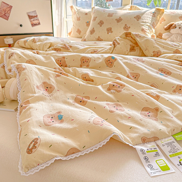 91家纺网 家纺一手货源 找家纺 创优  2025新款有氧双层纱小清新印花小花边夏被夏凉被可机洗空调被子被芯 黄油小熊