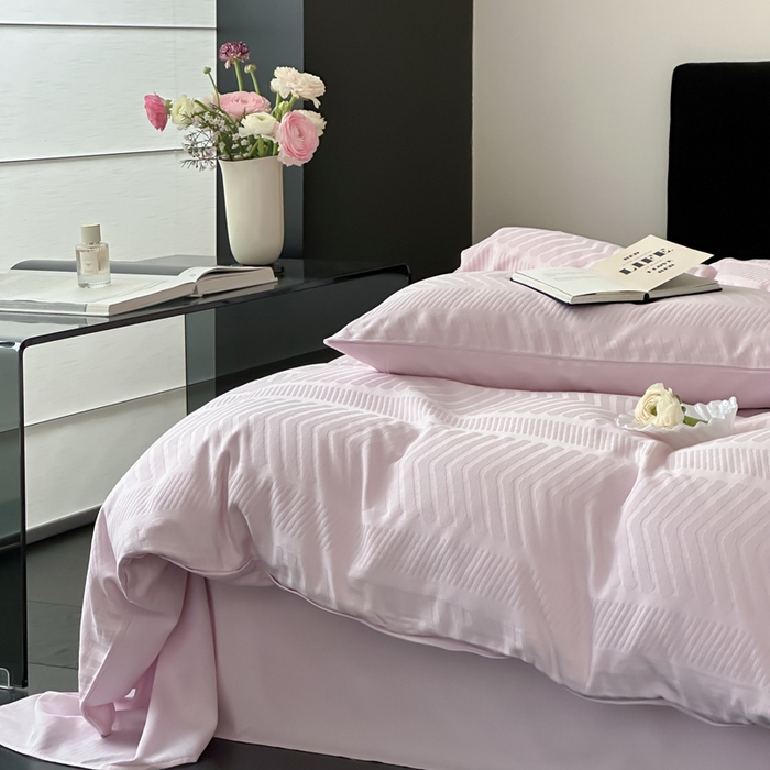 91家纺网 家纺一手货源 找家纺 例外Home 2025新款全棉提花四件套-鱼骨纹 鱼骨纹-浅浅紫