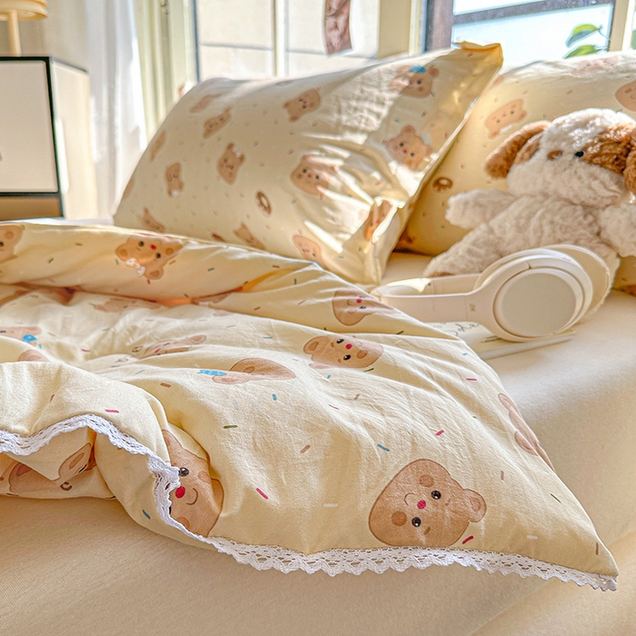 91家纺网 家纺一手货源 找家纺 创优  2025新款有氧双层纱小清新印花小花边夏被夏凉被可机洗空调被子被芯 黄油小熊