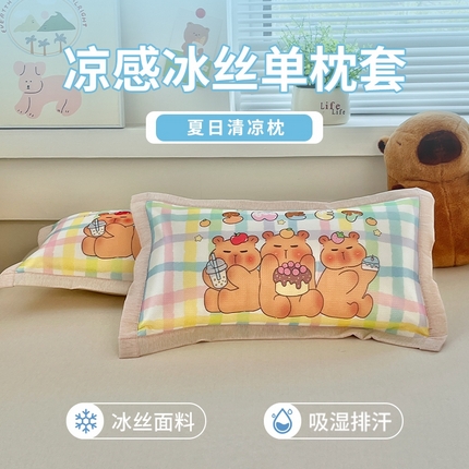 博雅2025新款冰丝单枕套三丽欧，宇航员，卡皮 派对卡皮巴拉