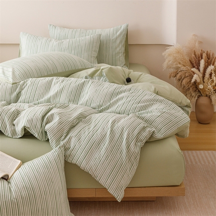 91家纺网 家纺一手货源 找家纺 （总）忆生活家纺 2025新款全棉三层纱色织大提花条纹款四件套