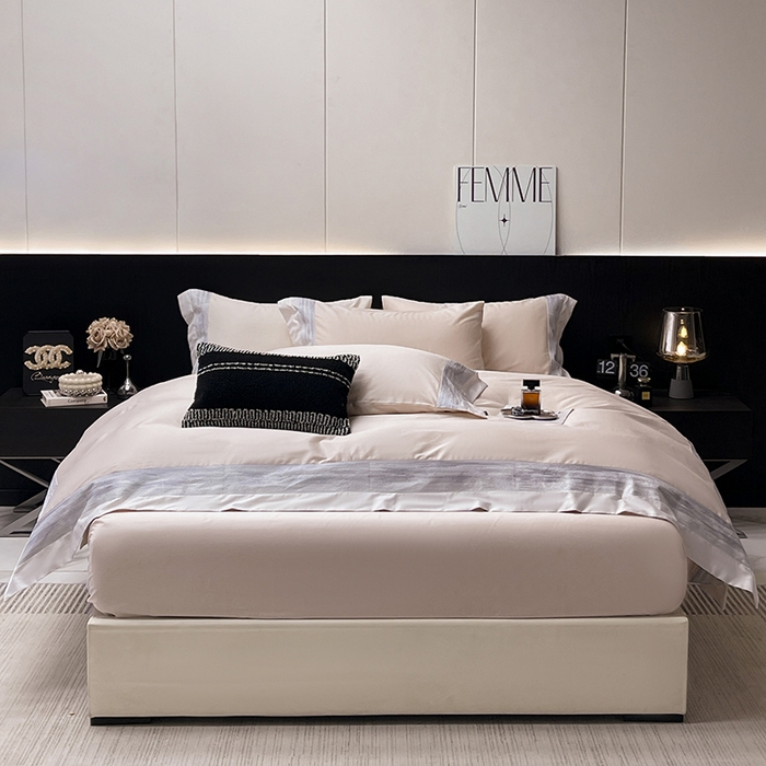 91家纺网 家纺一手货源 找家纺 春夏A类长绒棉夹棉床盖床笠四件套全棉纯棉纯色绗绣四季款保护罩高级感床上用品 瑾雅-静谧粉