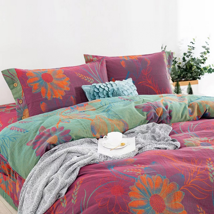 91家纺网 家纺一手货源 找家纺 双层纱家居 2025新款深色系列双层纱四件套 格林纳达酒红