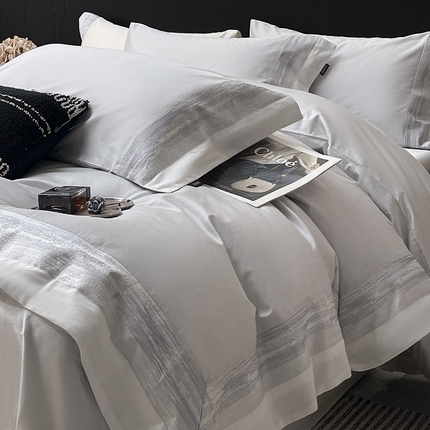 直播爆款A类长绒棉夹棉床盖床笠四件套全棉纯棉床单加厚高端重工刺绣四季款床上用品 瑾雅-蔓帝灰