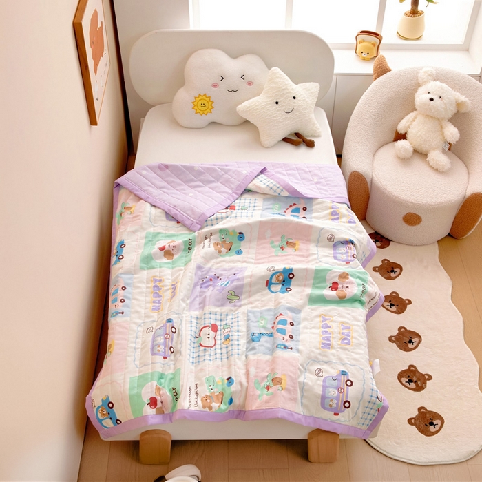 91家纺网 家纺一手货源 找家纺 梵赫   2025新款全棉卡通夏被 快乐旅行