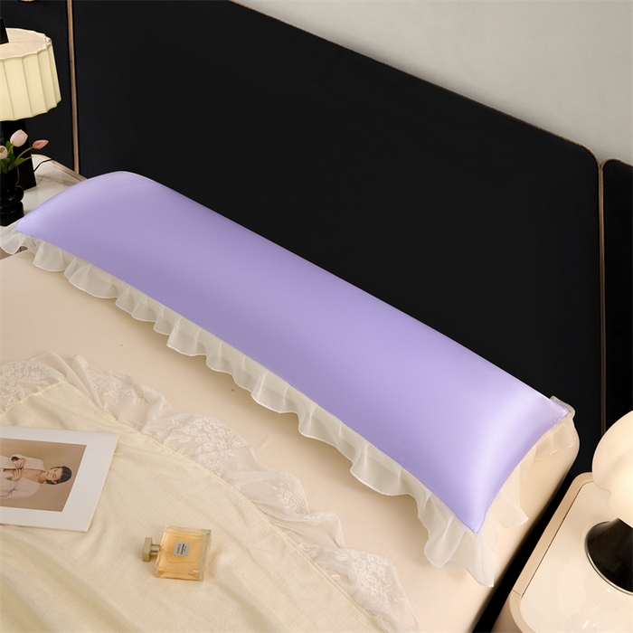 91家纺网 家纺一手货源 找家纺 梦舒羽 2025新款公主风夏季冰丝枕套双人情侣枕头套加长枕芯套1.5m内胆套 花边款-雪青色 