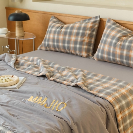 91家纺网 家纺一手货源 找家纺 寐眠2025新款全棉水洗棉刺绣夏被【夏被四件套】 摩卡灰棕