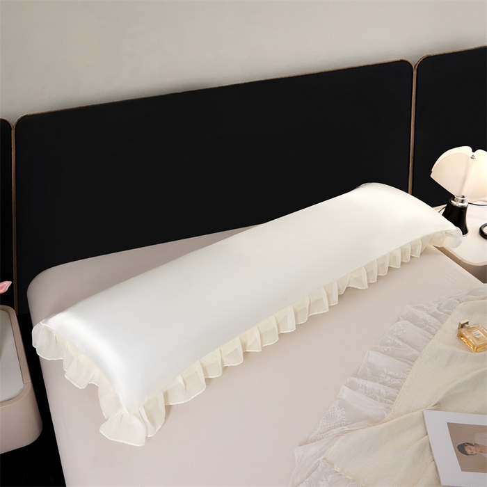 91家纺网 家纺一手货源 找家纺 梦舒羽 2025新款公主风夏季冰丝枕套双人情侣枕头套加长枕芯套1.5m内胆套 花边款-珍珠白