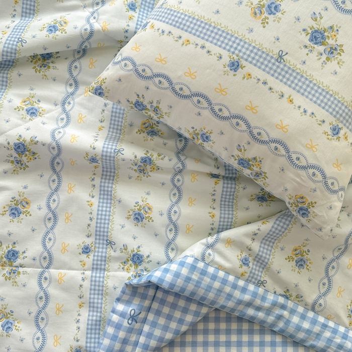 91家纺网 家纺一手货源 找家纺 曼之夏 2025新款全棉印花夏被四件套 蓝铃