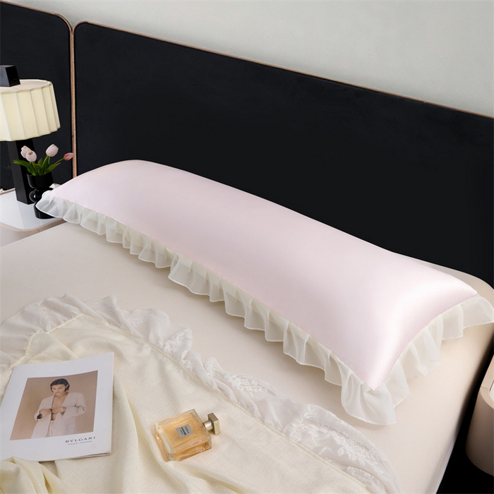 91家纺网 家纺一手货源 找家纺 梦舒羽 2025新款公主风夏季冰丝枕套双人情侣枕头套加长枕芯套1.5m内胆套 花边款-淡雅玉