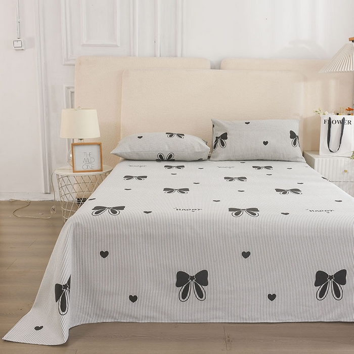 91家纺网 家纺一手货源 找家纺 红日子纺织品 2025新款艾草老粗布床单印花凉席三件套 蝴蝶结