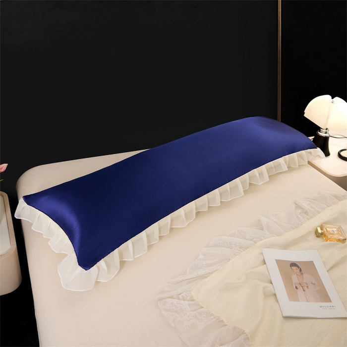 91家纺网 家纺一手货源 找家纺 梦舒羽 2025新款公主风夏季冰丝枕套双人情侣枕头套加长枕芯套1.5m内胆套 花边款-深海蓝