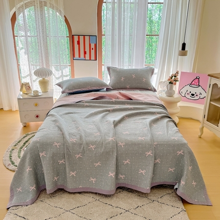 91家纺网 家纺一手货源 找家纺 （总）棠薇家纺2025新款简约风多功能纱布盖毯纱布毯子毛巾被床盖沙发巾单毯枕巾枕套三件套