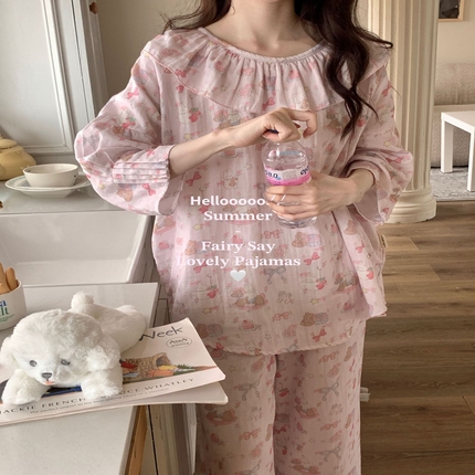 91家纺网 家纺一手货源 找家纺 （总）妍景家居生活馆 2025新款草莓兔棉纱睡衣套装