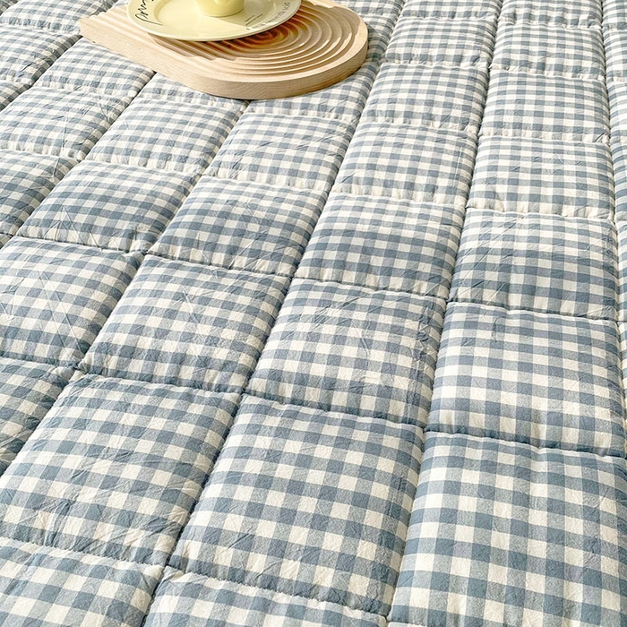 91家纺网 家纺一手货源 找家纺 丽诺 2024新款全棉色织棉花床护垫 全棉色织水洗棉-蓝小格