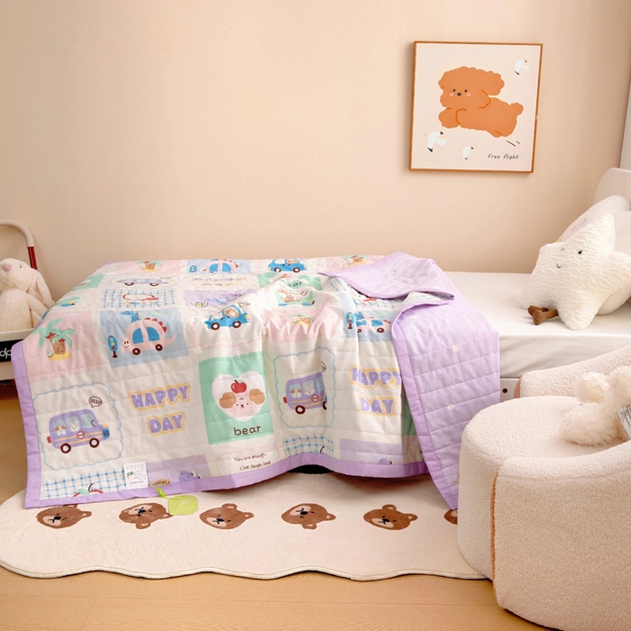 91家纺网 家纺一手货源 找家纺 梵赫   2025新款全棉卡通夏被 快乐旅行