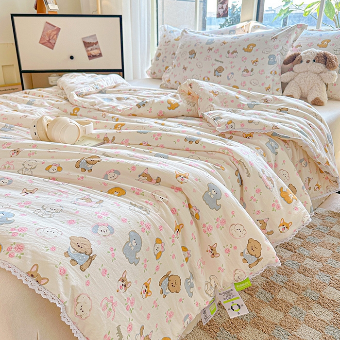 91家纺网 家纺一手货源 找家纺 创优  2025新款有氧双层纱小清新印花小花边夏被夏凉被可机洗空调被子被芯 童趣绘彩