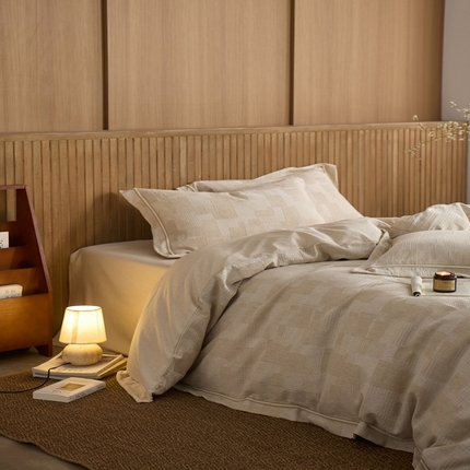 91家纺网 家纺一手货源 找家纺 （总）简家居 2025新款20%亚麻80%棉棉麻提花四件套-卢浮秘境