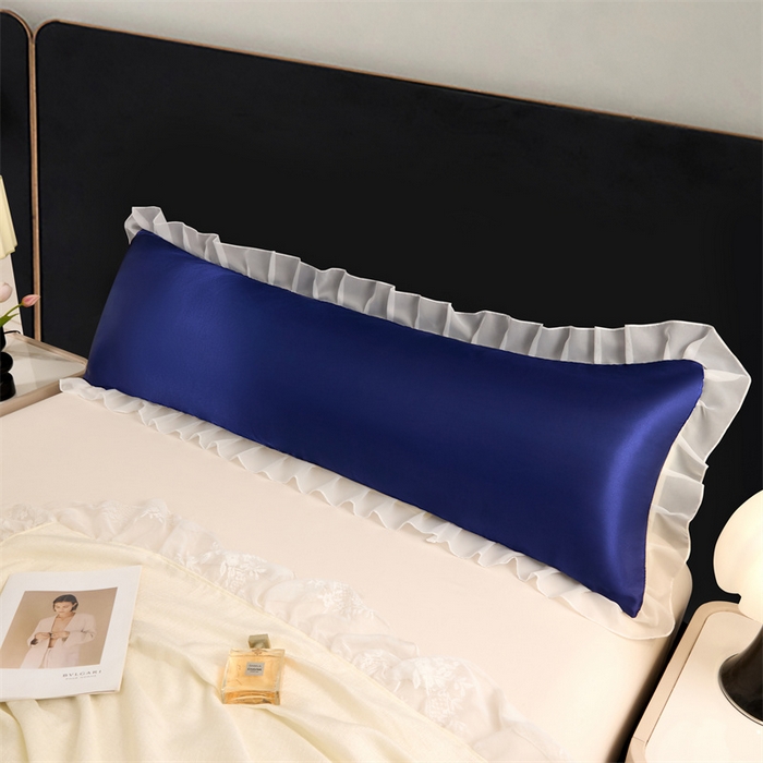 91家纺网 家纺一手货源 找家纺 梦舒羽 2025新款公主风夏季冰丝枕套双人情侣枕头套加长枕芯套1.5m内胆套 花边款-深海蓝