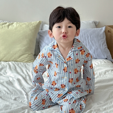 91家纺网 家纺一手货源 找家纺 （总）妍景家居生活馆 2025新款全棉纯棉儿童翻领家居服