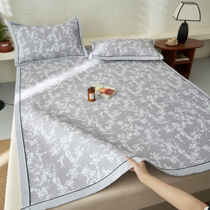 晨曦2025春夏新款凉感丝轻奢风印花凉席床席三件套 素韵-高级灰