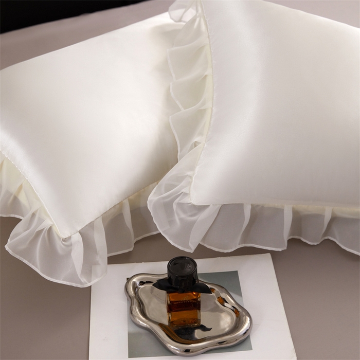 91家纺网 家纺一手货源 找家纺 梦舒羽 2025新款公主风夏季冰丝枕套单人一对装可水洗花边枕头套宿舍48x74cm枕芯套枕头套 花边款-珍珠白