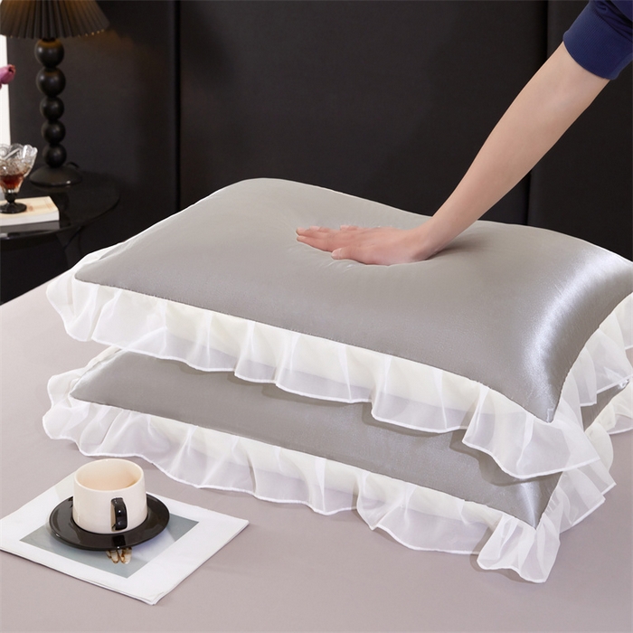 91家纺网 家纺一手货源 找家纺 （总）梦舒羽 2025新款公主风夏季冰丝枕套单人一对装可水洗花边枕头套宿舍48x74cm枕芯套枕头套